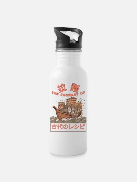 Samurai Cat with ramen - 20 oz Water Bottle - white