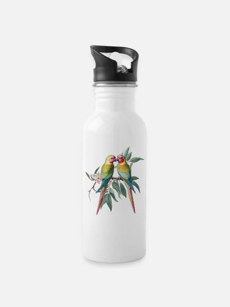 Lovebird Duo on Blooming Branch - 20 oz Water Bottle - white