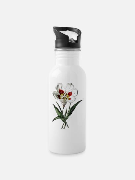 Crimson Yellow Lily on White Petals - 20 oz Water Bottle - white