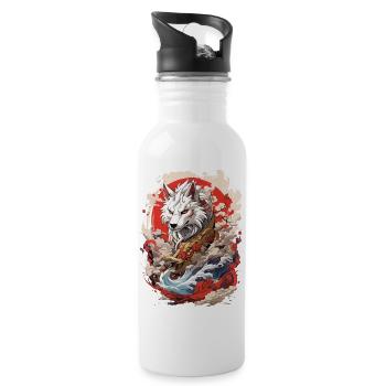 Japanese wolf art - 20 oz Water Bottle - white - Right