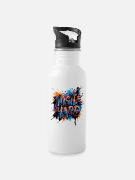 Hustle Hard Graffiti Splash - 20 oz Water Bottle - white