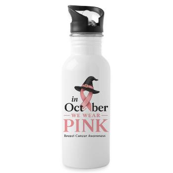 In October We Wear Pink Breast Cancer Shirt - 20 oz Water Bottle - white - Right