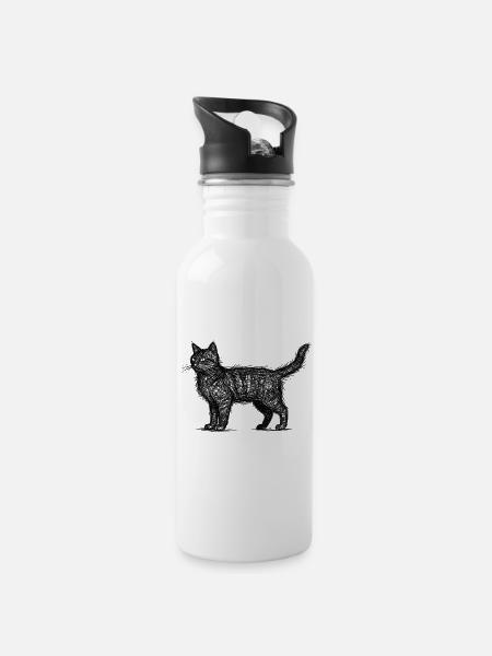 Midnight Cat Sketch - 20 oz Water Bottle - white