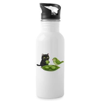 Whimsical Cat Bird Snack Scene - 20 oz Water Bottle - white - Right