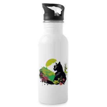 Black Cat And Nature - 20 oz Water Bottle - white - Right