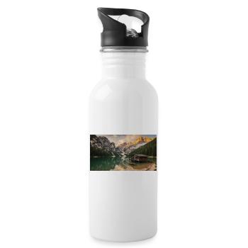 A serene mountain landscape - 20 oz Water Bottle - white - Right