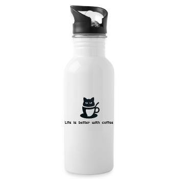 Cat in Cup Silhouette - 20 oz Water Bottle - white - Right