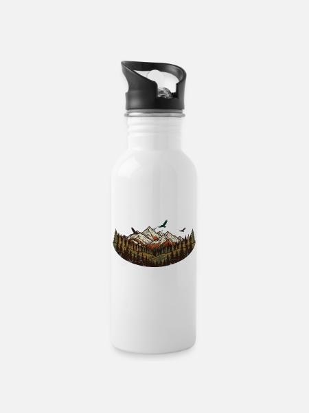 Retro Wilderness Mountain Nature - 20 oz Water Bottle - white