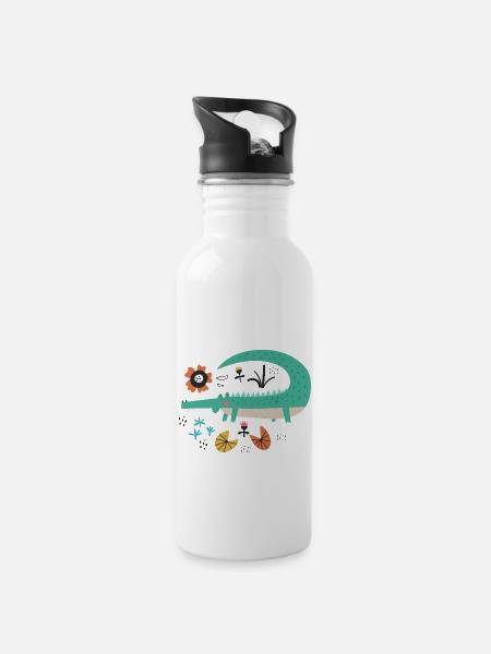 Happy Green Crocodile - 20 oz Water Bottle - white