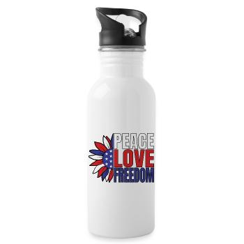 Peace Love Freedom Red White And Blue Flower With - 20 oz Water Bottle - white - Right