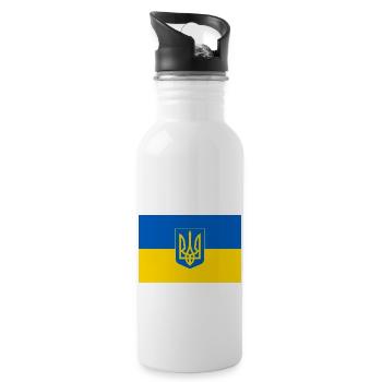 Flag Of Ukraine With Coat Of Arms - 20 oz Water Bottle - white - Right