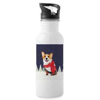 Corgi with Red-White Christmas Scarf - 20 oz Water Bottle - white - Right