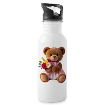 Bouquet Bear in Pink Dress - 20 oz Water Bottle - white - Right