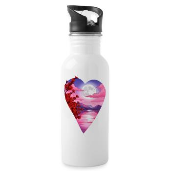 Floral Moonlit Heart Landscape - 20 oz Water Bottle - white - Right