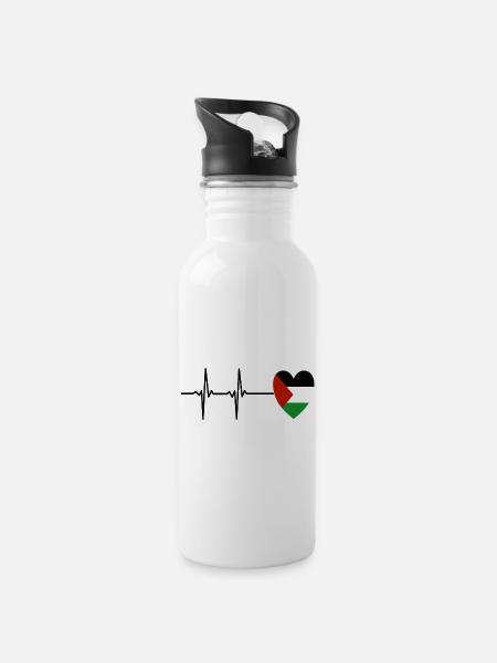 Palestine flag, ECG , Love Palestine , Heart, - 20 oz Water Bottle - white
