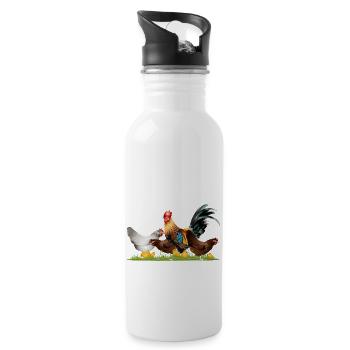 handsome rooster with chickens in the chicken yard - 20 oz Water Bottle - white - Right