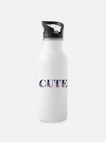 Floral Serif Letters on Navy with Pink Blooms - 20 oz Water Bottle - white