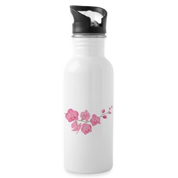 Pink Orchid flower design - 20 oz Water Bottle - white - Right
