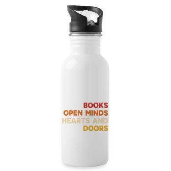 BOOKS OPEN MINDS HEARTS AND DOORS - 20 oz Water Bottle - white - Right