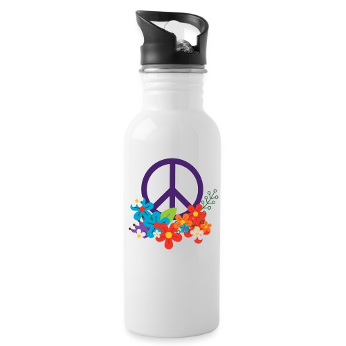 Hippie Peace Design With Flowers - Water Bottle
