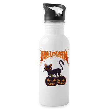 Spooky Black Cat with Haunted Pumpkins - 20 oz Water Bottle - white - Right