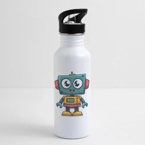 Cute Cartoon Robot Standing with a Smile - 20 oz Water Bottle