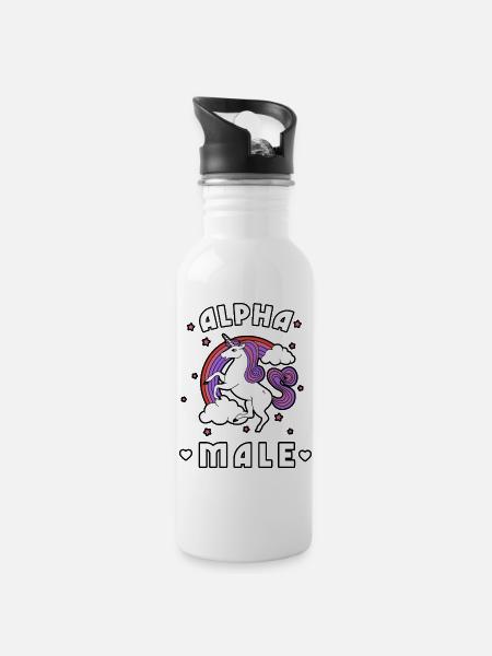 Alpha Male Unicorn Rainbow - 20 oz Water Bottle - white