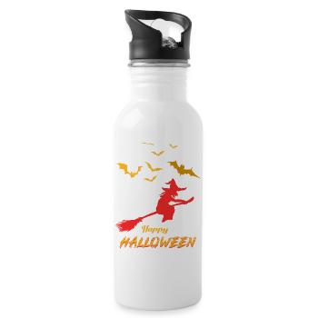 Witch on Broom Halloween Flight - 20 oz Water Bottle - white - Right