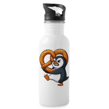 Grumpy penguin pretzel Bavarian funny cartoon - 20 oz Water Bottle - white - Right