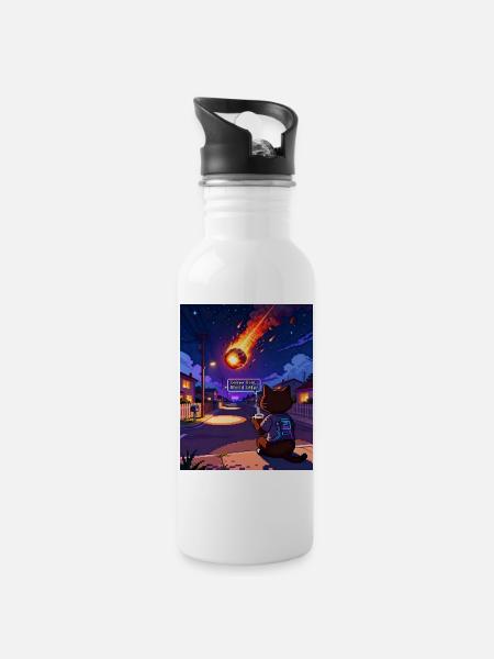 Coffee Now, World Later – Pixel Art Cat Coffee Lov - 20 oz Water Bottle - white