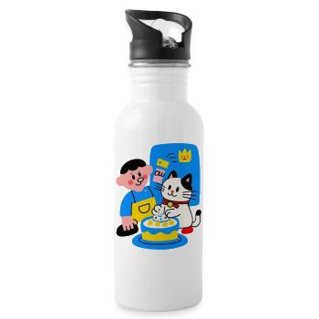 Birthday Cat Duo with Cake - 20 oz Water Bottle - white - Right