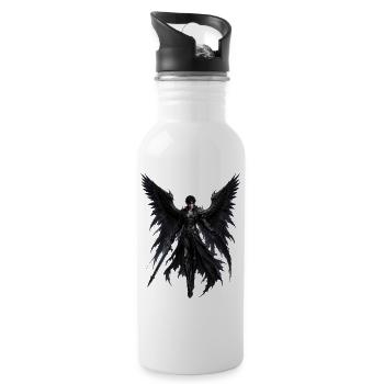 Dark Angel Warrior with Giant Black Wings - 20 oz Water Bottle - white - Right