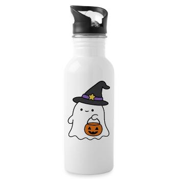 Whimsical Halloween Ghost with Pumpkin Bucket - 20 oz Water Bottle - white - Right