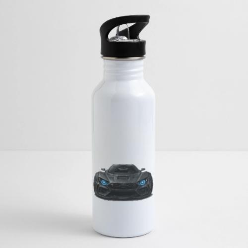 Futuristic Black Sports Car with Blue Lights - 20 oz Water Bottle