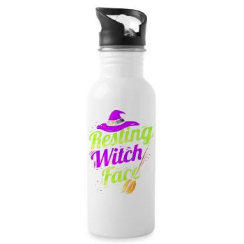 Witch Hat Broom Halloween Resting Witch Face - 20 oz Water Bottle - white - Right
