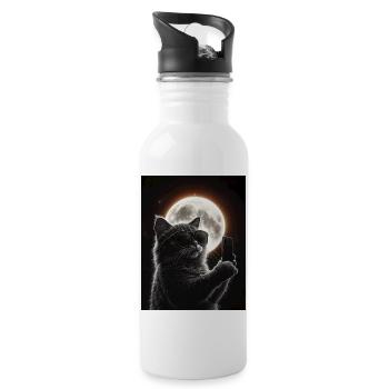 Funny Silly Cat Selfie with Eclipse 2025 - 20 oz Water Bottle - white - Right
