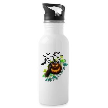 Carved Pumpkin with Broom and Ivy - 20 oz Water Bottle - white - Right