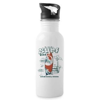 Okinawa Surfboard at Seawall - 20 oz Water Bottle - white - Right
