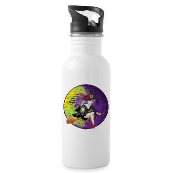 Halloween Witch Riding Broom - 20 oz Water Bottle - white - Right