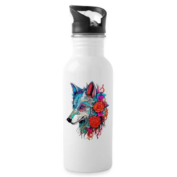 Wolf with Flowers Girls - 20 oz Water Bottle - white - Right