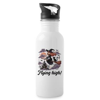 Witch on a Broom Over Moonlit Castle - 20 oz Water Bottle - white - Right