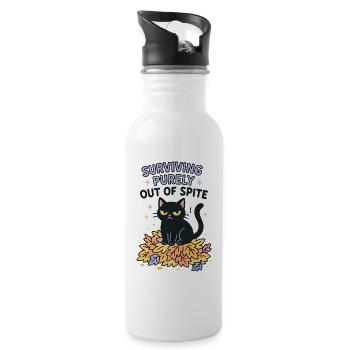 Surviving Purely Out Of Spite Sarcastic Black Cat  - 20 oz Water Bottle - white - Right
