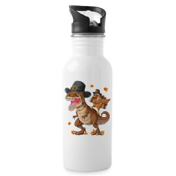 Funny Thanksgiving Dabbing Turkey Riding Dinosaur - 20 oz Water Bottle - white - Right