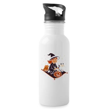 Witch on a Broom Halloween Scene - 20 oz Water Bottle - white - Right