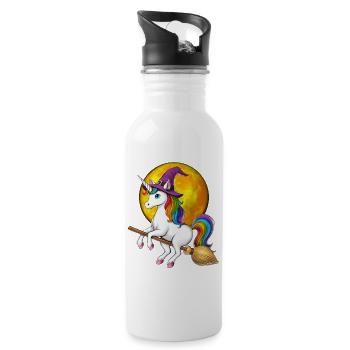 Unicorn Witch Riding Broom - 20 oz Water Bottle - white - Right