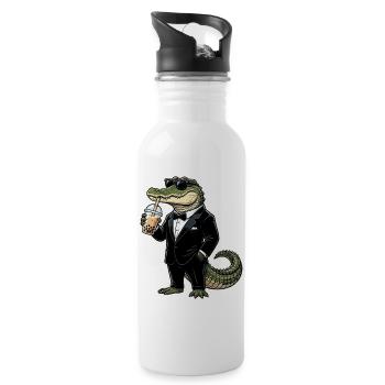 Funny Alligator In Suit Drinking Boba Tea Animal - 20 oz Water Bottle - white - Right