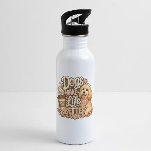 Dogs Make Life Better | Faux Embroidery Style - 20 oz Water Bottle