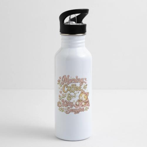 Morning Coffee & Kitty Snuggles Faux Stitched - 20 oz Water Bottle