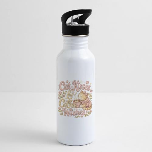 Cat Kisses & Coffee Wishes Faux Stitched - 20 oz Water Bottle