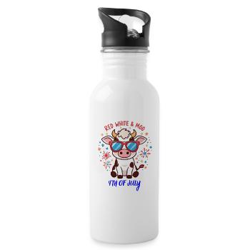 Red White & Moo 4th of July Cow - 20 oz Water Bottle - white - Right